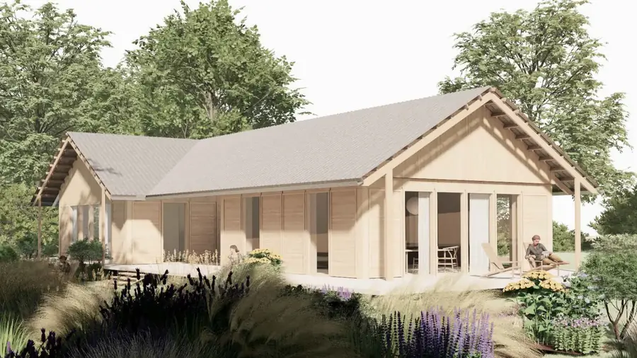 Single-storey timber house with a large terrace