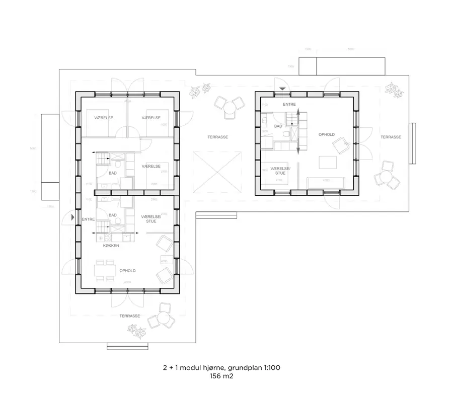 Plan of a group of three modules