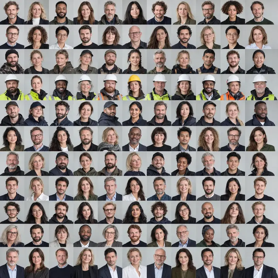 Grid of team member portraits